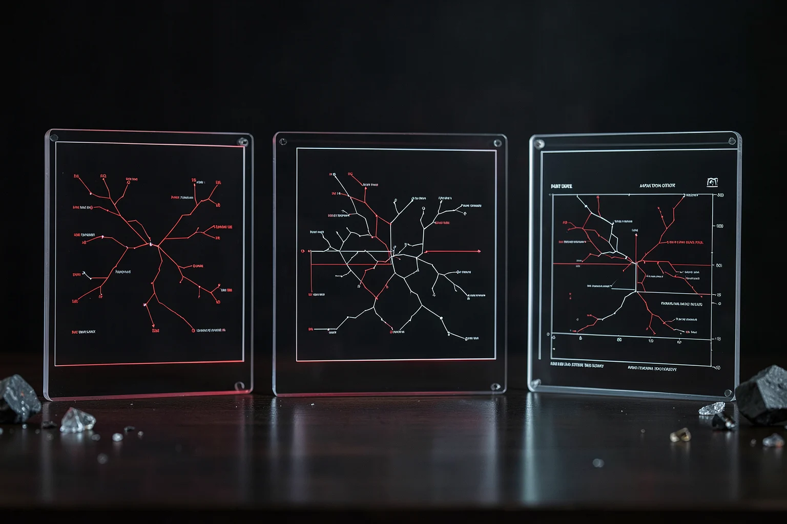 Three assessment views comparing attack paths, application boundaries and detection timelines.
