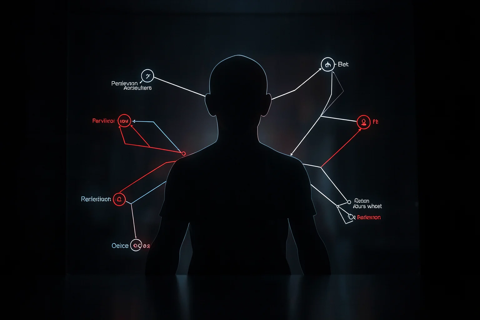 Illustrated identity relationships connecting people, service accounts and permissions.