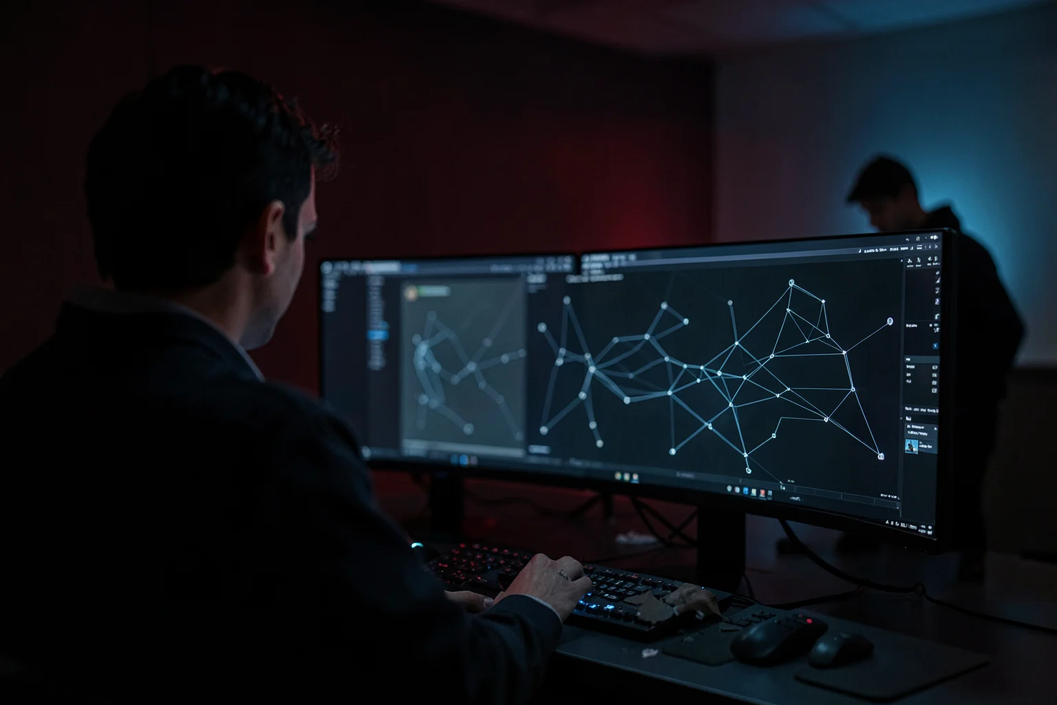 Assessor examining a network path during an illustrative controlled exercise.