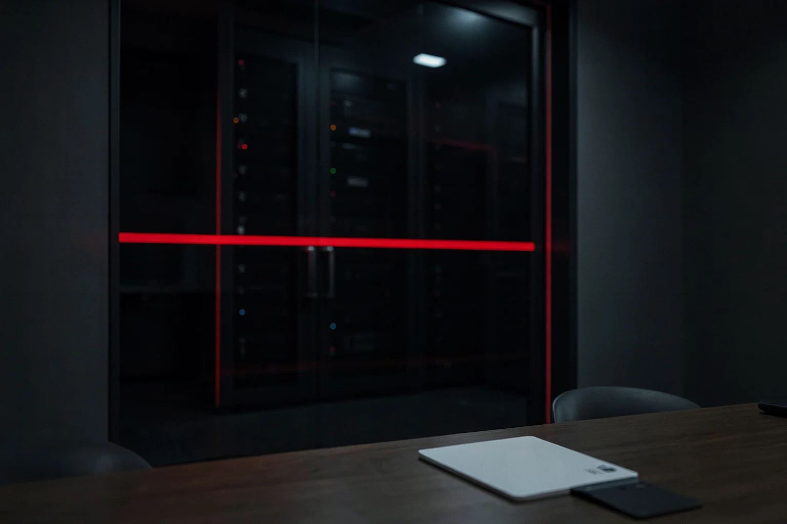 Controlled access boundary outside an infrastructure room.