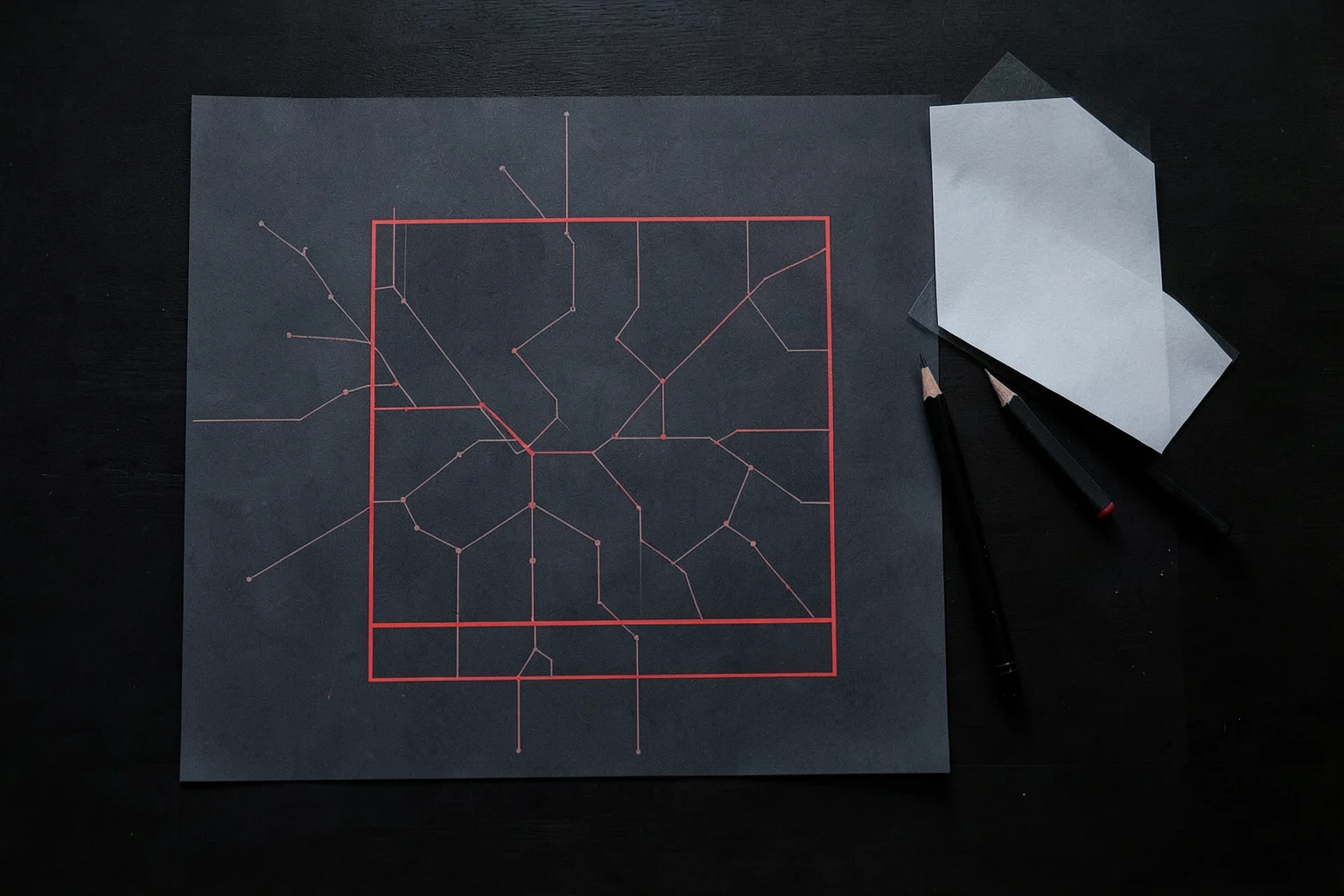 A defined scope marked around part of an illustrative network map.