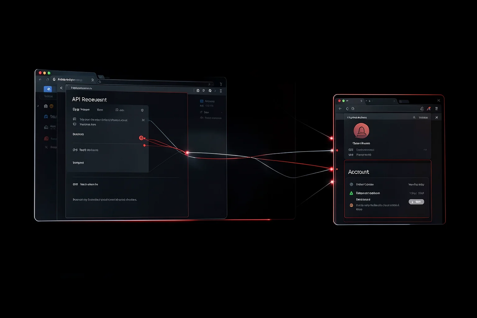 Conceptual application windows and API connections separated by trust boundaries.